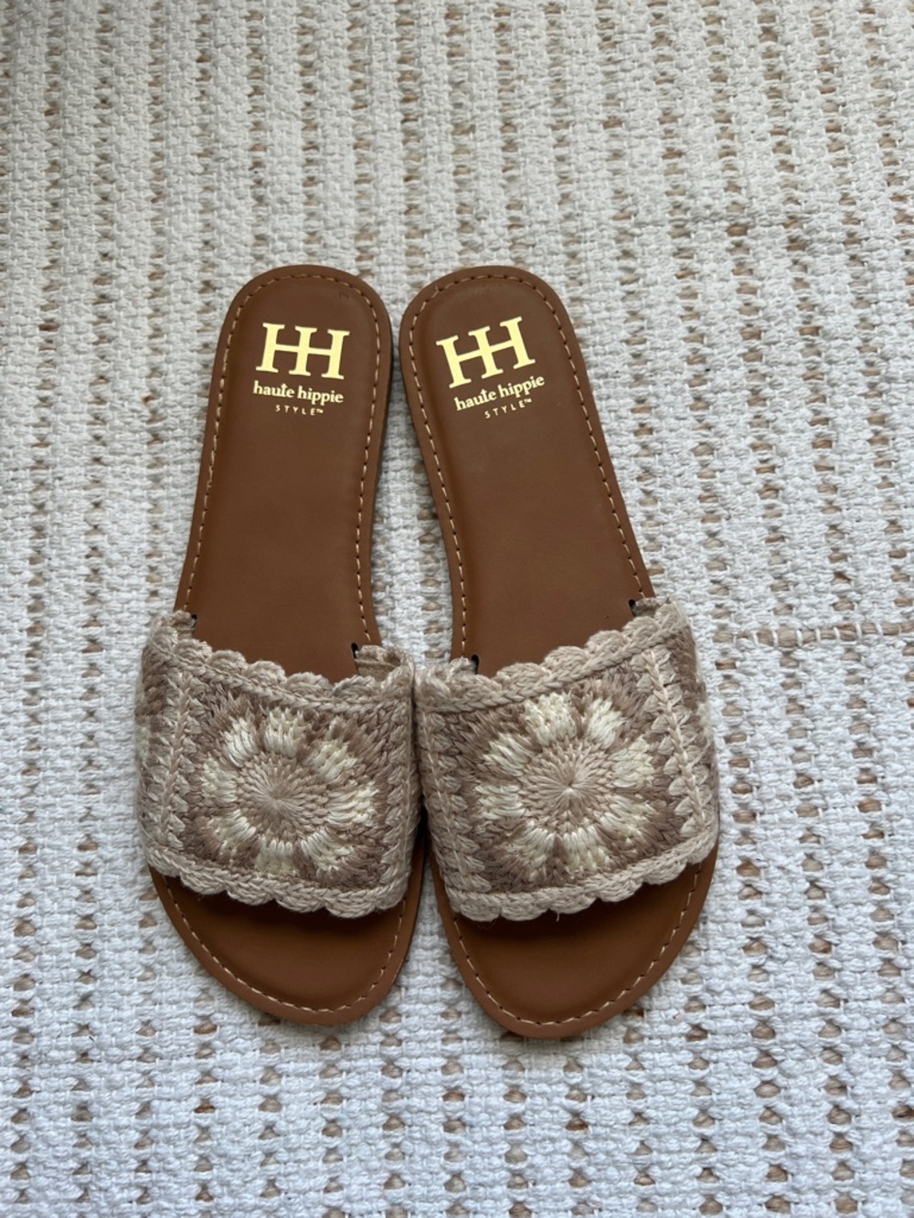 Haute Hippie Crochet Slide Sandals in Taupe Size 9